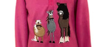 Load image into Gallery viewer, Dozy Mares Zip Neck Fleece Cerise Children Embroidered Sound Effect Pullover