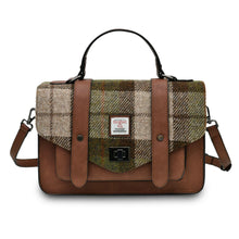 Load image into Gallery viewer, Harris Tweed Large Satchel Bag Chestnut Tartan Zipped Pockets Shoulder Strap