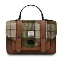 Load image into Gallery viewer, Harris Tweed Large Satchel Bag Chestnut Tartan Zipped Pockets Shoulder Strap