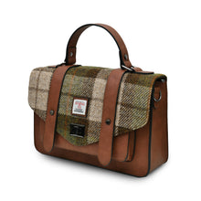 Load image into Gallery viewer, Harris Tweed Large Satchel Bag Chestnut Tartan Zipped Pockets Shoulder Strap