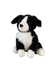 Load image into Gallery viewer, Furry Dog Soft Doorstop Black and White Collie Fabric Novelty Animal Door Stopper