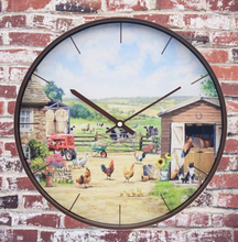 Load image into Gallery viewer, Farmyard Round Wall Clock Battery Operated Boxed Farm Animals Tractor Gift