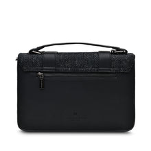 Load image into Gallery viewer, Large Satchel Bag Black Herringbone Harris Tweed Zipped Pockets