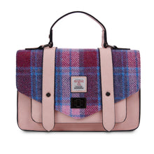 Load image into Gallery viewer, Harris Tweed Large Satchel Bag Pink Blue Tartan Zipped Pockets