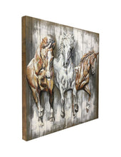 Load image into Gallery viewer, Exquisite 3D Metal Wall Art - Trio of Galloping Horses - Wood
