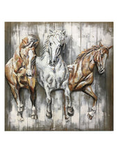 Load image into Gallery viewer, Exquisite 3D Metal Wall Art - Trio of Galloping Horses - Wood