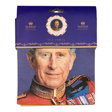 Load image into Gallery viewer, King Charles III Tea Towel Rectangular 100% Cotton His Majesty Coronation May 6th 2023