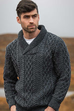 Load image into Gallery viewer, Men’s Sweater Shawl Collar Charcoal Bunratty 100% Merino Irish Wool