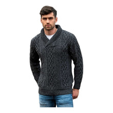 Load image into Gallery viewer, Men’s Sweater Shawl Collar Charcoal Bunratty 100% Merino Irish Wool