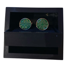 Load image into Gallery viewer, Mens Cufflinks Irish Celtic Knot Green Enamel Pewter Saint Patrick's Gift