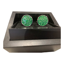 Load image into Gallery viewer, Mens Cufflinks Irish Celtic Knot Green Enamel Pewter Saint Patrick's Gift