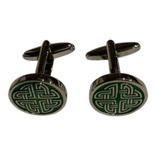 Load image into Gallery viewer, Mens Cufflinks Irish Celtic Knot Green Enamel Pewter Saint Patrick's Gift