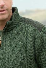 Load image into Gallery viewer, Men's Aran Sweater Green 100% Merino Wool Knitted Irish Traditional Gift
