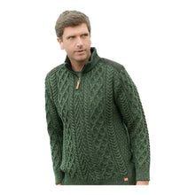 Load image into Gallery viewer, Men's Aran Sweater Green 100% Merino Wool Knitted Irish Traditional Gift