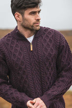Load image into Gallery viewer, Men's Sweater Half Zip Damson 100% Donegal Wool Irish Knitwear