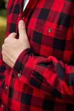 Load image into Gallery viewer, Men’s Fleece Lined Shirt Collar 100% Cotton Red Black Check Long Sleeve Relaxed