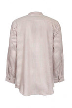 Load image into Gallery viewer, Grandfather Shirt Red Navy Stripe Flannel Collarless Cotton Made in Ireland