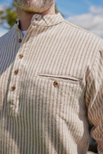 Load image into Gallery viewer, Grandfather Shirt Red Navy Stripe Flannel Collarless Cotton Made in Ireland