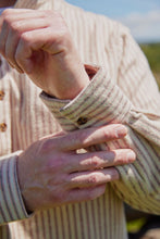Load image into Gallery viewer, Grandfather Shirt Red Navy Stripe Flannel Collarless Cotton Made in Ireland
