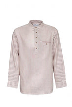 Load image into Gallery viewer, Grandfather Shirt Red Navy Stripe Flannel Collarless Cotton Made in Ireland