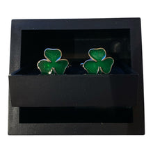 Load image into Gallery viewer, Mens Cufflinks 3 Leaf Irish Shamrock Green Enamel Metal Saint Patrick's Gift