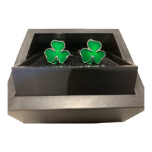 Load image into Gallery viewer, Mens Cufflinks 3 Leaf Irish Shamrock Green Enamel Metal Saint Patrick's Gift