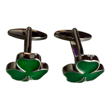 Load image into Gallery viewer, Mens Cufflinks 3 Leaf Irish Shamrock Green Enamel Metal Saint Patrick's Gift