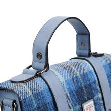 Load image into Gallery viewer, Harris Tweed Large Satchel Bag Blue Tartan Zipped Pockets Shoulder Strap