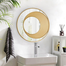 Load image into Gallery viewer, Round Mirror 60cm Wall Hanging Gold Edge Half Moon Hallway Bathroom Bedroom
