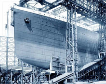 Load image into Gallery viewer, Titanic Gantry Tea Towel 70% Cotton 30% Linen Belfast Shipyard White Star Line