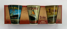 Load image into Gallery viewer, Shot Glasses Small Vintage Collection Souvenir Titanic Poster Design Pack of 3