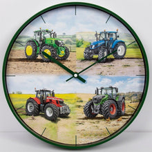 Load image into Gallery viewer, Tractors Round Wall Clock Battery Operated Boxed Fendt JD Green Tractor Massey Ferguson New Holland Gift