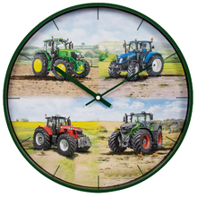 Load image into Gallery viewer, Tractors Round Wall Clock Battery Operated Boxed Fendt JD Green Tractor Massey Ferguson New Holland Gift