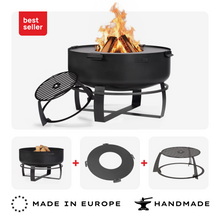 Load image into Gallery viewer, Viking XXL 80cm Fire Bowl with Grill Plate Natural Steel Cook King Handmade in EU
