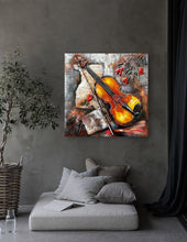 Load image into Gallery viewer, Melodic Elegance Violin and Roses 3D Wall Art Metal and Wood