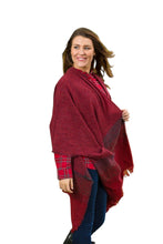 Load image into Gallery viewer, Ladies Celtic Ruana Shawl Red Irish Handwoven 85% Lambswool 15% Nylon