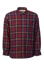 Load image into Gallery viewer, Men’s Fleece Lined Shirt Collar 100% Cotton Maroon Navy Check Long Sleeve Relaxed