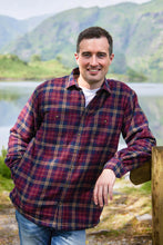 Load image into Gallery viewer, Men’s Fleece Lined Shirt Collar 100% Cotton Maroon Navy Check Long Sleeve Relaxed