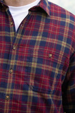 Load image into Gallery viewer, Men’s Fleece Lined Shirt Collar 100% Cotton Maroon Navy Check Long Sleeve Relaxed