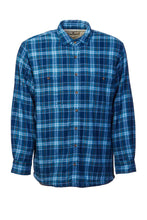 Load image into Gallery viewer, Men’s Fleece Lined Shirt Collar 100% Cotton Blue Navy Check Long Sleeve Relaxed Fit