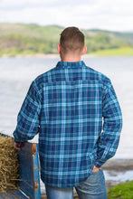 Load image into Gallery viewer, Men’s Fleece Lined Shirt Collar 100% Cotton Blue Navy Check Long Sleeve Relaxed Fit