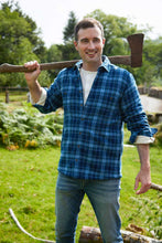 Load image into Gallery viewer, Men’s Fleece Lined Shirt Collar 100% Cotton Blue Navy Check Long Sleeve Relaxed Fit