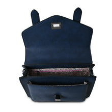 Load image into Gallery viewer, Harris Tweed Large Satchel Bag Navy Over Check Zipped Pockets