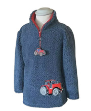 Load image into Gallery viewer, Dangly Red Tractor Zip Neck Pebble Fleece Embroidered Children Denim Assorted Sizes

