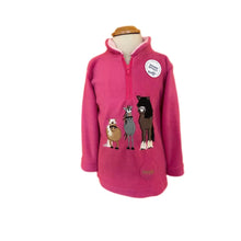 Load image into Gallery viewer, Dozy Mares Zip Neck Fleece Cerise Children Embroidered Sound Effect Pullover
