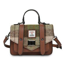 Load image into Gallery viewer, Mini Satchel Bag Harris Tweed Chestnut Tartan Zipped Pockets Shoulder Strap
