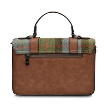 Load image into Gallery viewer, Large Satchel Bag Chestnut Blue Tartan Harris Tweed Zipped Pockets Shoulder Strap
