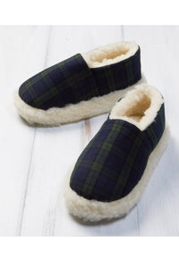 Men's Classic Slippers Flannel Green Tartan Blackwatch Lambswool Slip On Irish Gift