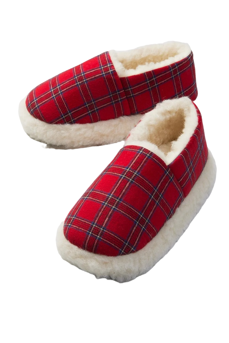Men's Classic Slippers Flannel Red Tartan Royal Stewart Lambswool Slip On Irish Gift
