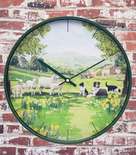 Load image into Gallery viewer, Collie and Sheep Round Wall Clock Battery Operated Gift Boxed Farm Animals
